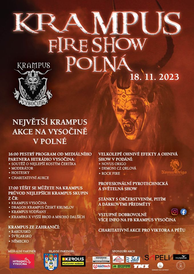 Krampus fire show Polná 2023