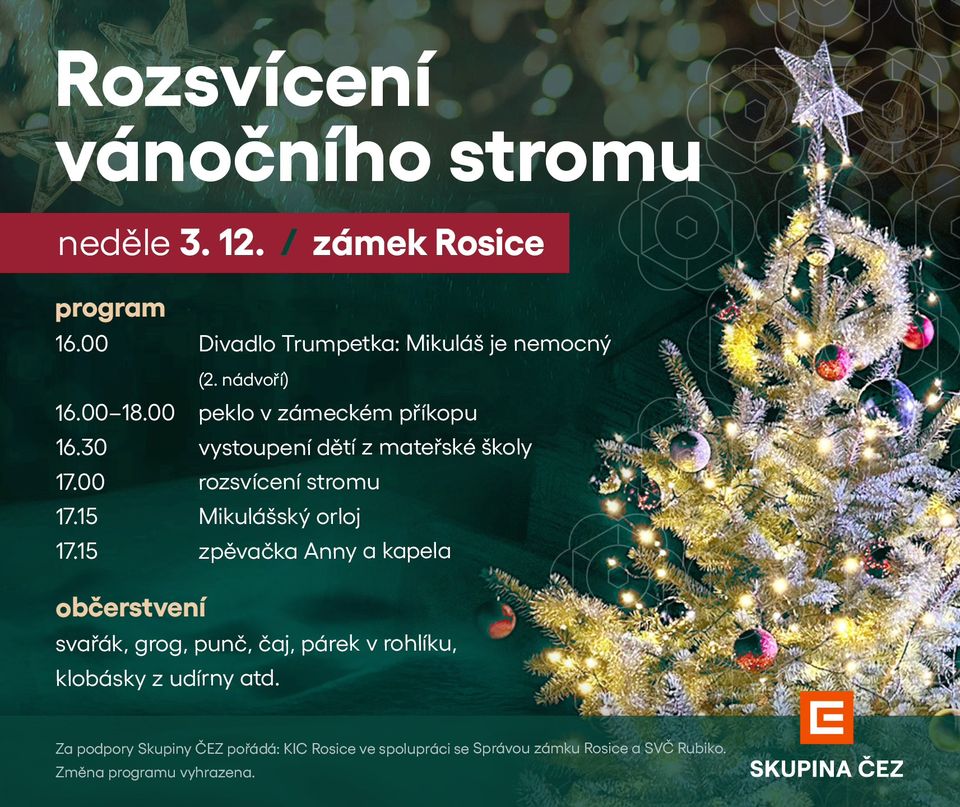 Rozsvícení vánočního stromu v Rosicích