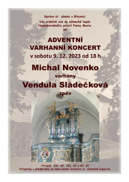 Adventní varhanní koncert v kapli Neposkvrněného početí Panny Marie na zámku Březnice