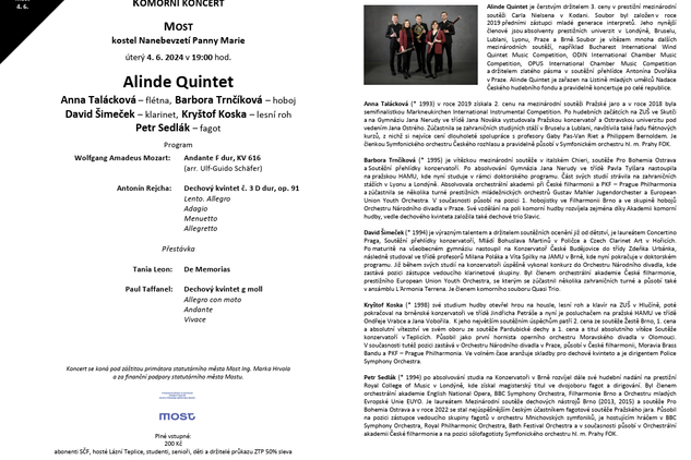 Komorní koncert Alinde Quintetu v kostele Nanebevzetí Panny Marie v Mostě